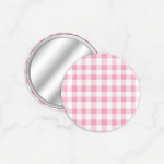 Cermin Bulat Pastel Strawberry Pink Gingham Pattern | Kaca Cermin Make Up Mini